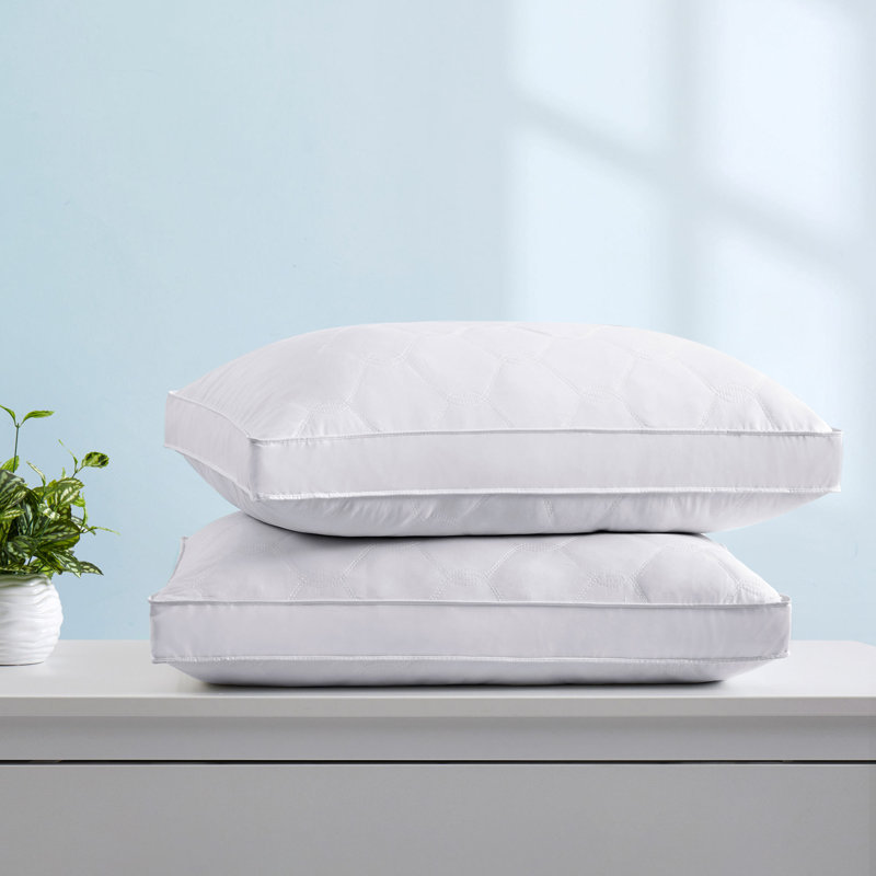 Standard White Quilted Gusseted Feather and Down Pillow Set