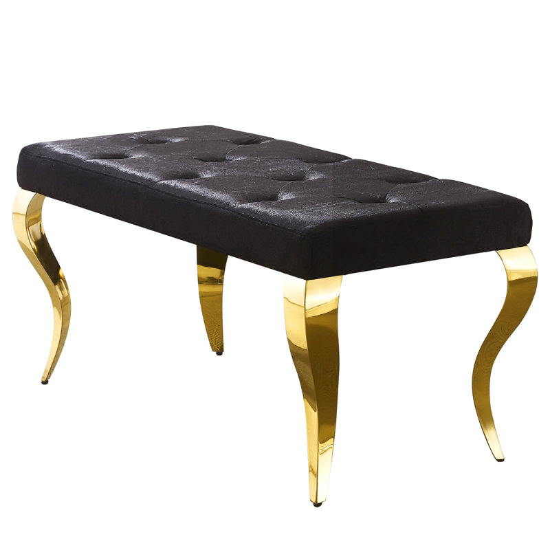 Banc rembourré en velours Genuta, Noir / or
