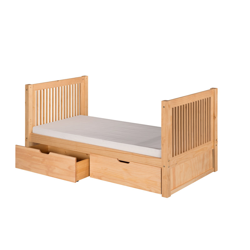 Lit plateforme simple avec rangement en bois massif Friedemar, Naturel