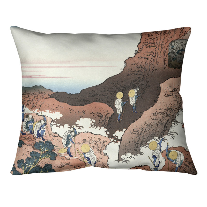 Coussin lombaire katsushika hokusai, escalade on mt. fuji, 14 po x 10 po, Brun, Duvet synthétique