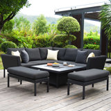 Liptak Outdoor Fabric Pulse Square Corner Dining Set - with Rising Table - Flanelle