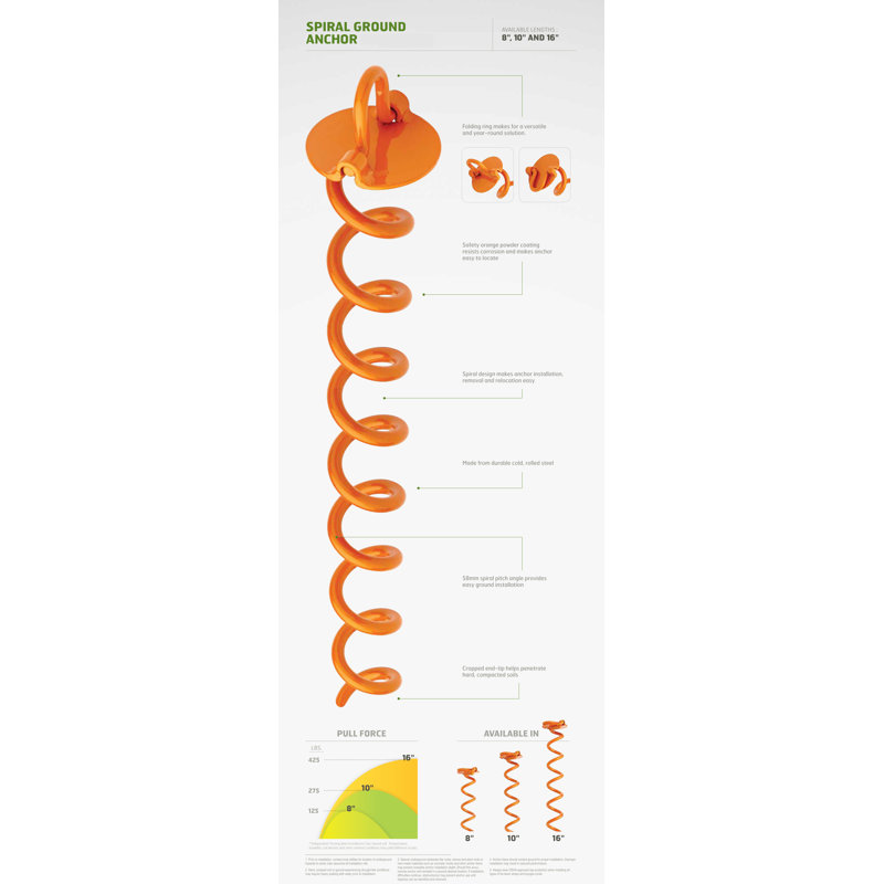 8-Inch Orange Steel Spiral Ground Anchor with Folding Ring