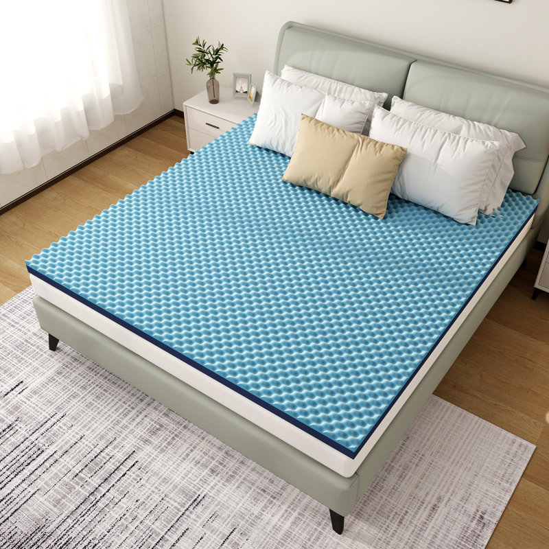 3 Inch Mattress Topper For College Dorm, Reversible Extra Firm & Cooling Gel Egg Crate Foam, Back Pain Relief, King