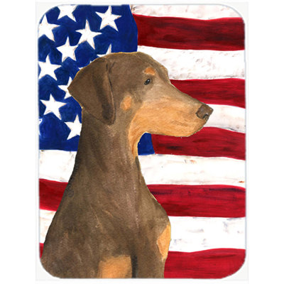 Trinx Patriotic USA American Flag with Doberman Glass Cutting Board