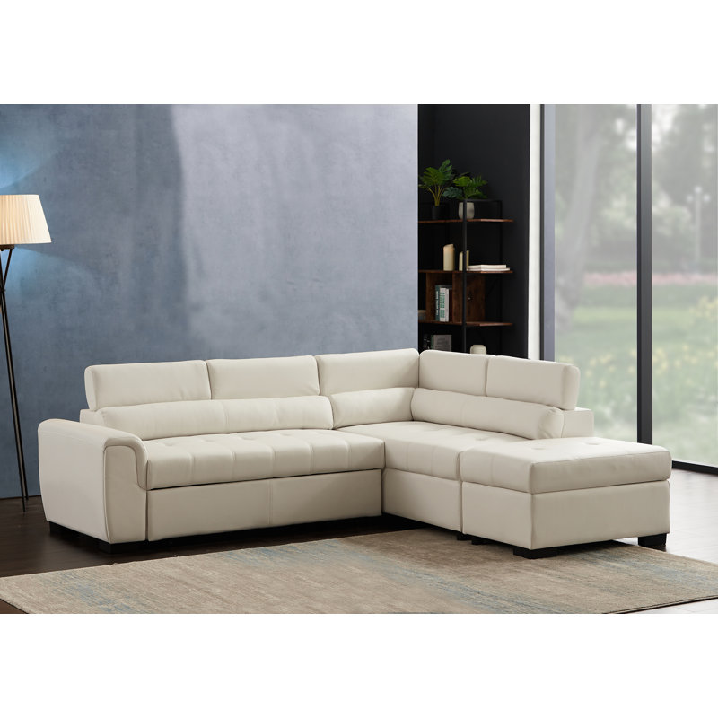 Faux Leather L-Shaped Sectional Right Hand Facing, White Faux Leather