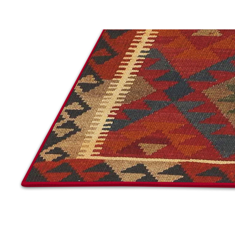 Tapis rouge / brun / bleu Southwestern, Rectangle 7 pi x 10 pi