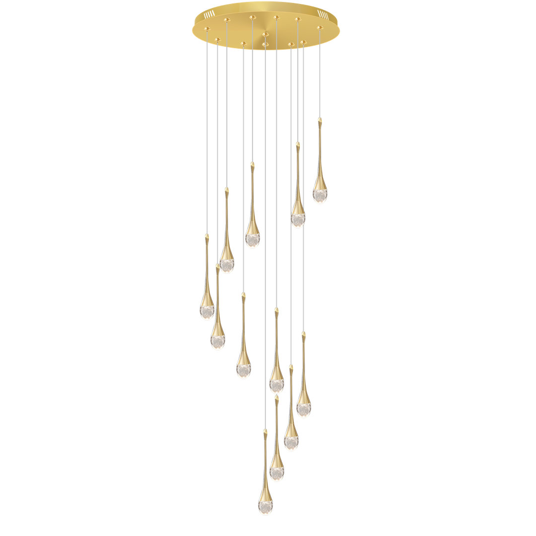 Karren 12-Light Crystal Raindrop Chandeliers 120" Long Gold Pendant Light 3000-6000K Dimmbale LED Lighting Mercer41 Bulb