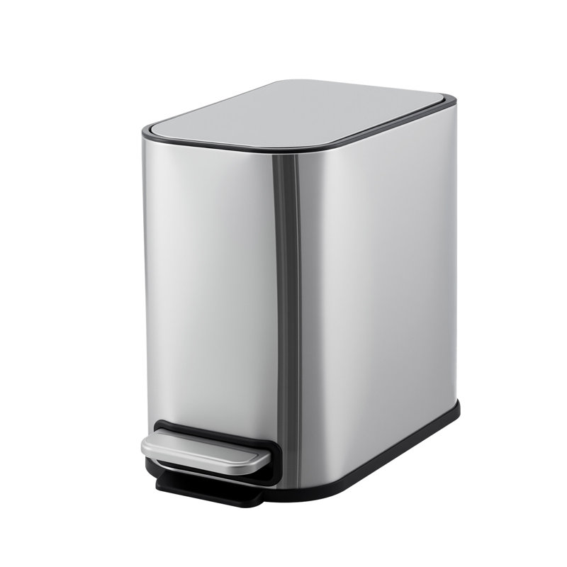 Poubelle de salle de bain avec couvercle à fermeture douce, petite poubelle de cuisine en acier inoxydable de 2 gallons avec seau intérieur amovible, argent