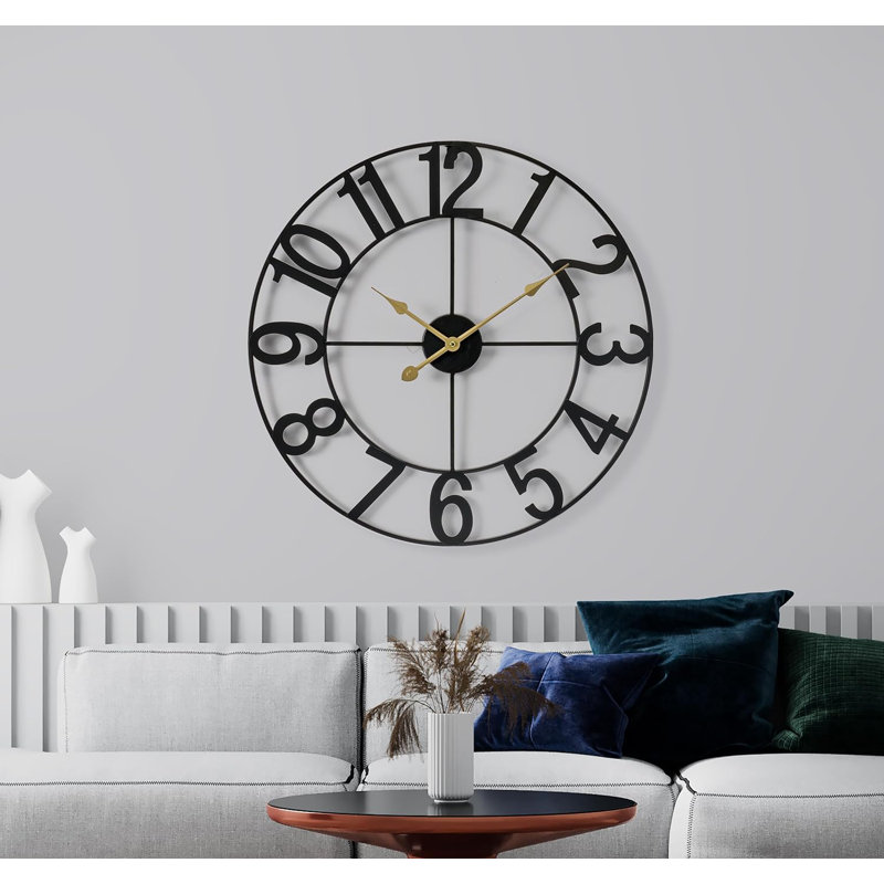 Oversized Black Metal Analog Wall Clock with Arabic Numerals