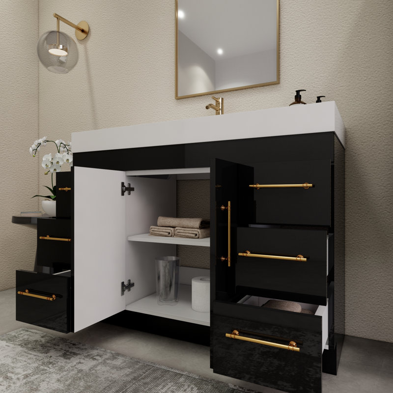 48'' Single Bathroom Vanity with Acrylic Top, Glossy Black