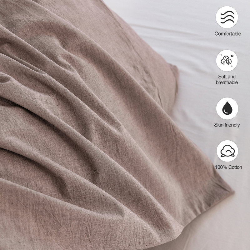MooMee Pillowcases Envelope Closure 100% Washed Cotton Linen Like Textured Breathable Soft, Standard (20" x 26"), Mauve Brown