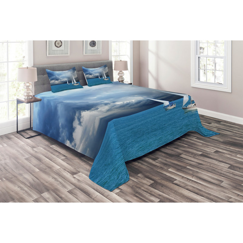 Coastal Polyester Coverlet, King Bedspread + 2 Shams