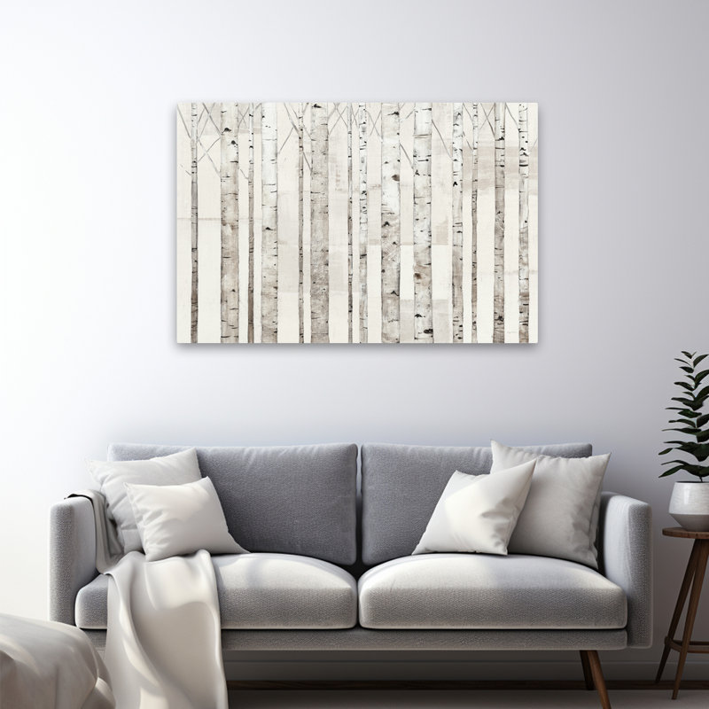 Bouleaux contemporains sur fond blanc, H 48 po x l 32 po