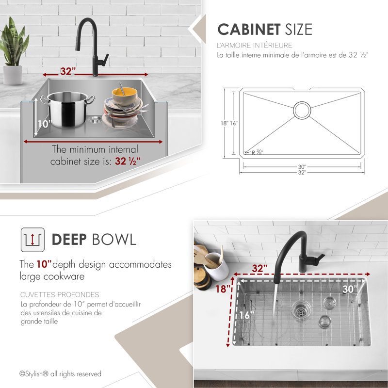 Évier de cuisine en acier inoxydable à simple cuve encastrable STY reti