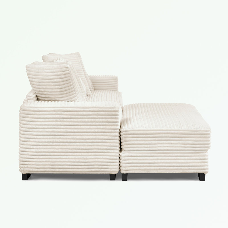 Canapé modulaire en L Corduroy avec coussins et repose-pieds, Velours côtelé beige