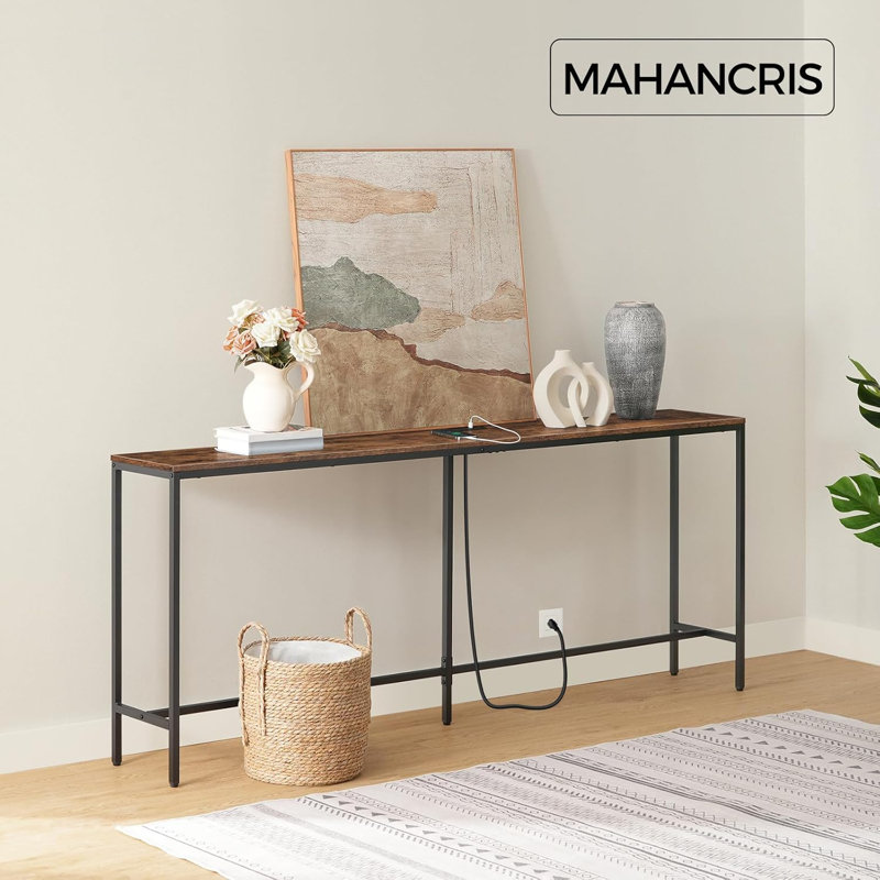 78.7" Industrial Console Table With USB Ports, Charging Station, Rustic Brown & Black