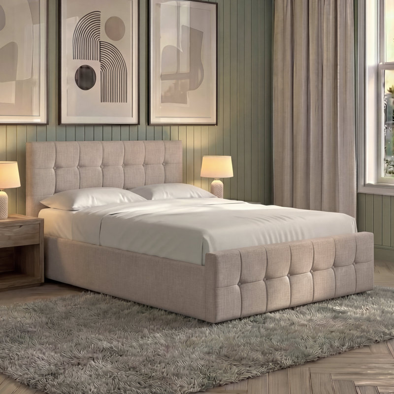 Connell Upholstered Ottoman Bed, UKFR Certified, Kingsize (5'), Beige 