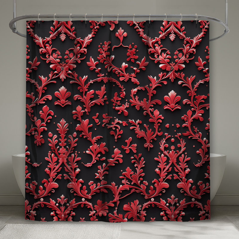 Rideaux de douche rouge à motif damassé floral extra long, 70in W x 93in H