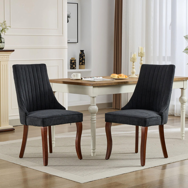 2-Rayon Cloth Black Dining Chairs, High Back Support For Unbeatable Seating Comfort, Curved Solid Wood Legs Sw1847bk Rayon Chair Of 2, Unparalleled