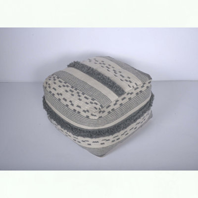 Large Faux Yarn Pouf with Ivory Grey Color