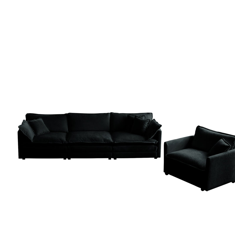 Living Room Furniture - Canapé modulaire 2 places en chenille noire respirant et pratique pour une détente élégante