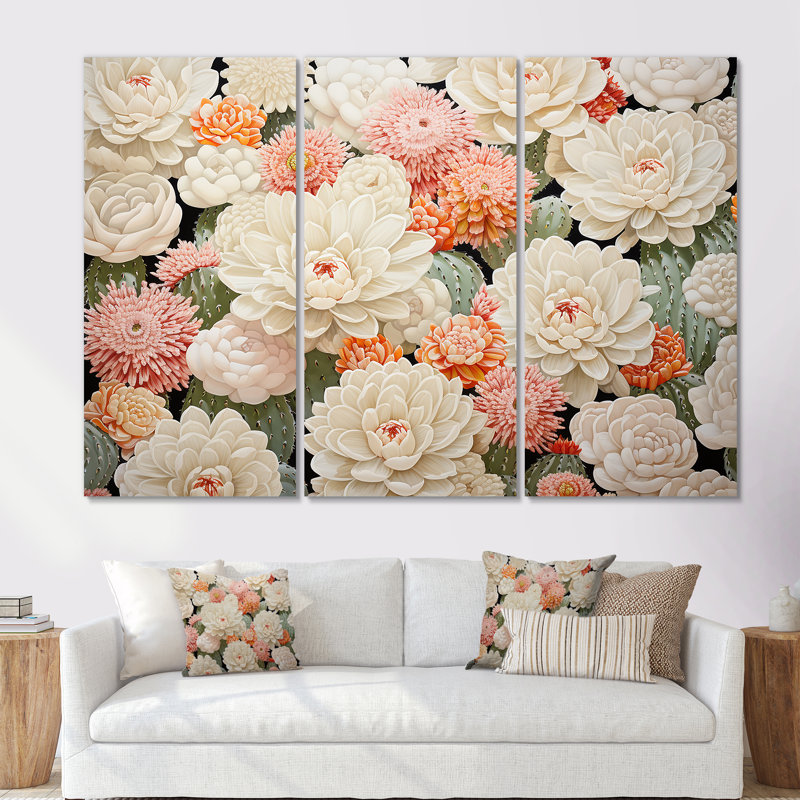 Beige minimalisme Cactus II - ensemble de reproductions d'art mural cactus floral, Toile tendue, H 40 po x l 60 po x P 1 po