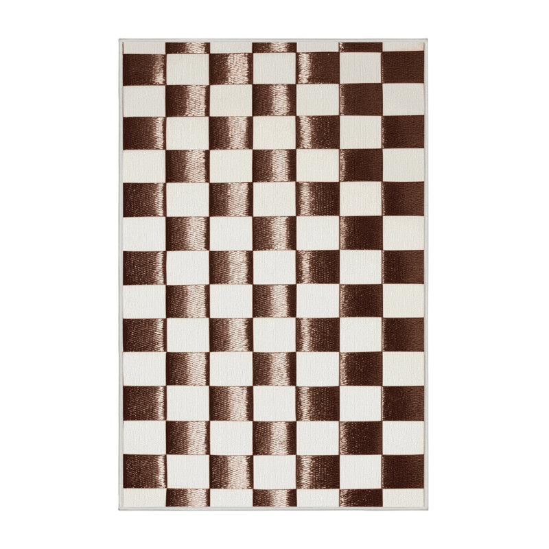 Tapis beige à carreaux lavable à la machine, Rectangle 3 pi x 5 pi