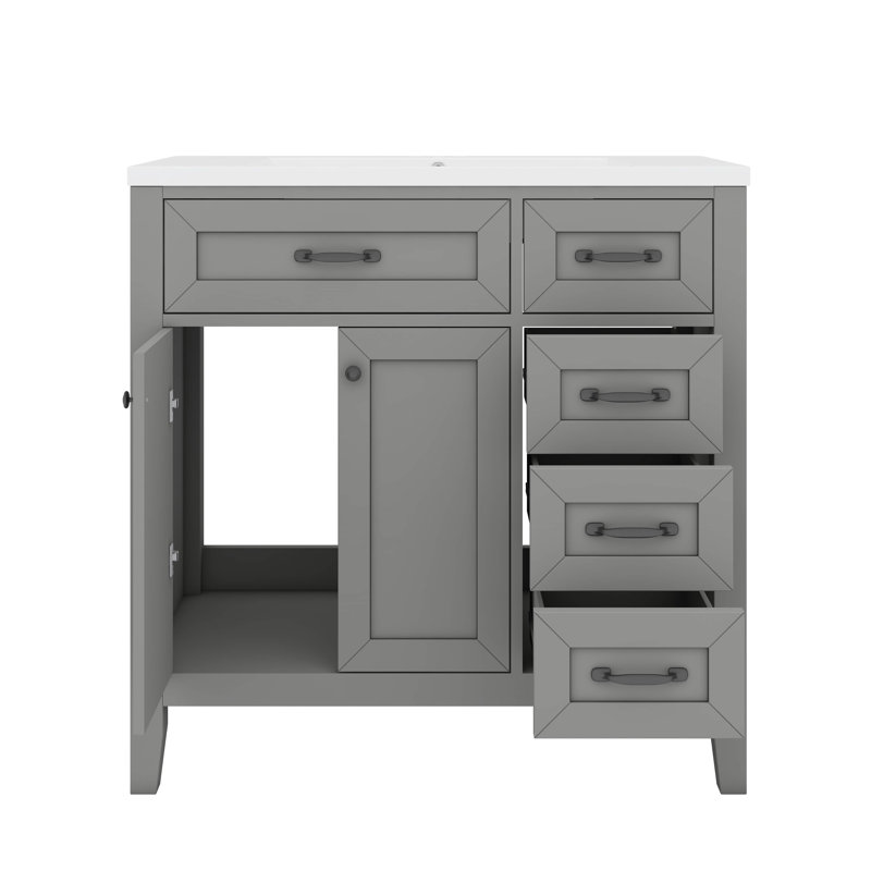 Combinaison de meuble-lavabo pour salle de bain 36 po avec armoire à tiroirs, Gris, Noir