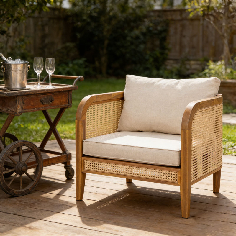 Chaise avec accoudoirs rembourrée pour l'extérieur, Teck-1