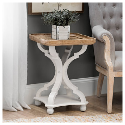  Square Rustic Wooden Accent Tray Top Nightstand Side Table, White Legs
