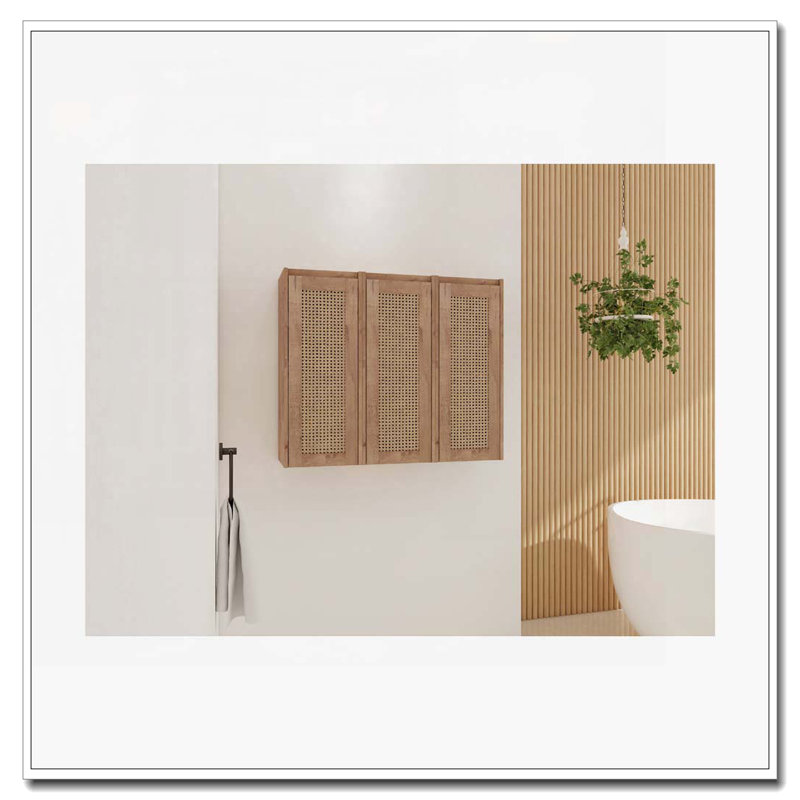 Armoire de salle de bain en rotin, portes à fermeture douce, conception à fixation flottante