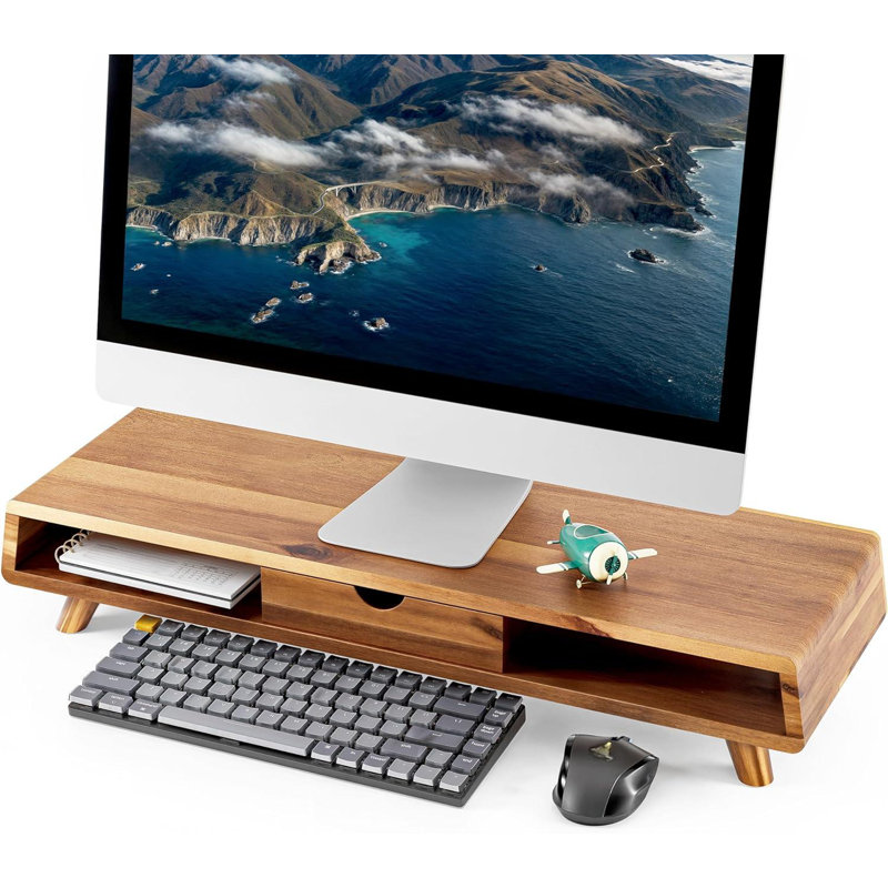 Inbox Zero Meshonda Acacia Wood Monitor Stand With Drawer Wooden ...