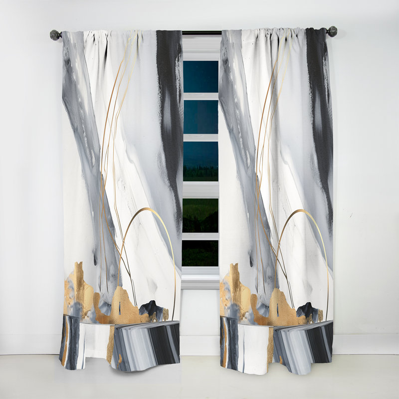 Hedda - Black Gold Fusion Of Marble III - Modern Curtain - Velvet Room Darkening - 1 panel, 52" W x 63" L