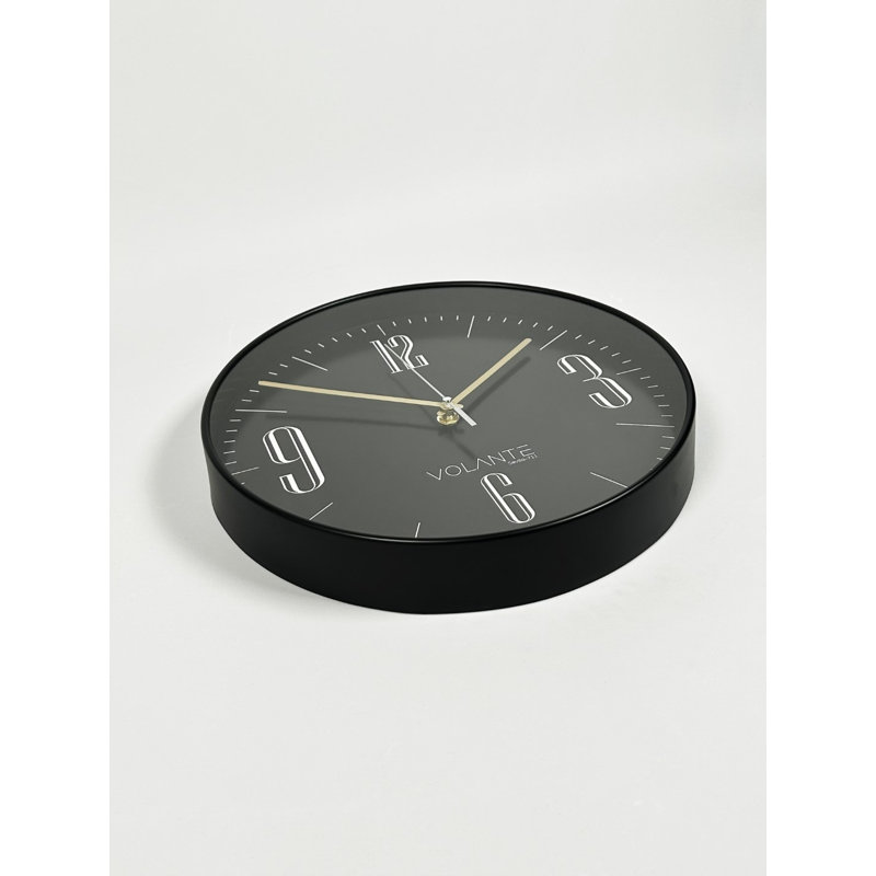 Elegant Decorative Wall Clock, 12 x 12 Inches, Black & Gold | 100% Plastic Frame, Real Glass Cover, Thickness: 1.8 Inches | Perfect for Living Room, Office, or Bedroom, Stylish Design & Accurate Timekeeping