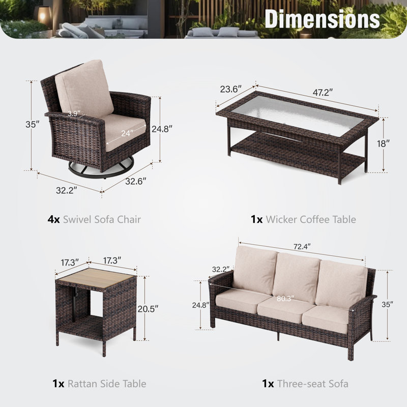 Outdoor Wicker Patio Conversation Furniture Set, Beige