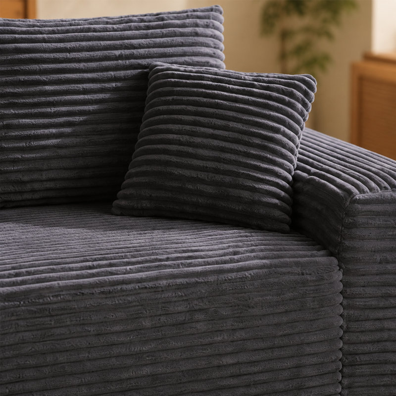 Fauteuil modulaire gris sans accoudoirs en velours côtelé avec emballage comprimé