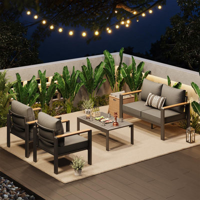 Ensemble modulaire d'extérieur en aluminium 4 pièces avec coussins épais et table basse - Ensemble de conversation pour patio, balcon, terrasse, cour