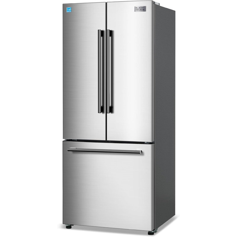 BLACK+DECKER 16 Cu. Ft. French Door Refrigerator with Built-in Ice Maker, Full Size Refrigerator with Bottom Mount Freezer Drawer, Frost Free, ENERGY STAR certified, BRF1600GIMB, Black