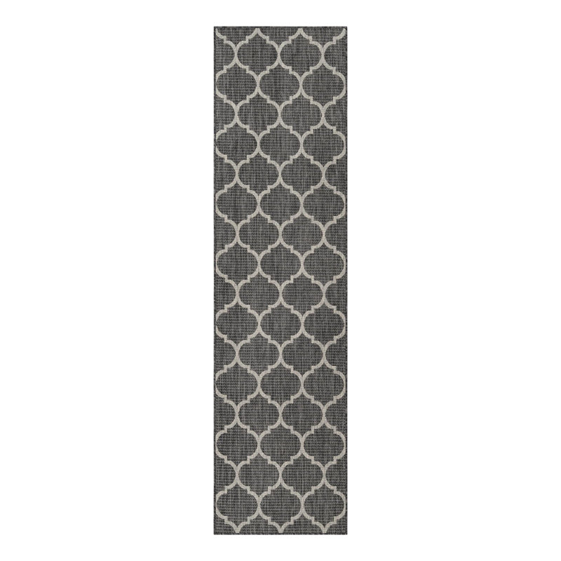 Tapis intérieur / extérieur à motif géométrique Hampstead , Noir, Tapis de couloir 2 pi x 8 pi