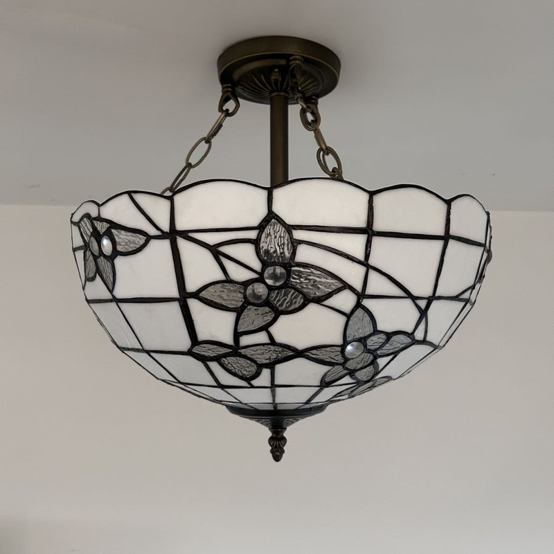 Plafonnier Tiffany avec fleurs en verre coloré et ampoules DEL incluses l 16 po x P 16 po x H 16 po