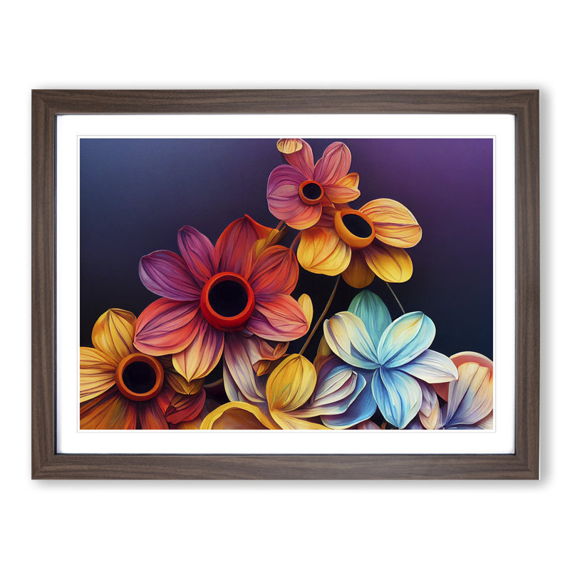 Stimulating Modern Flowers - Framed Print, 25cm H x 34cm W x 2cm D, Walnut