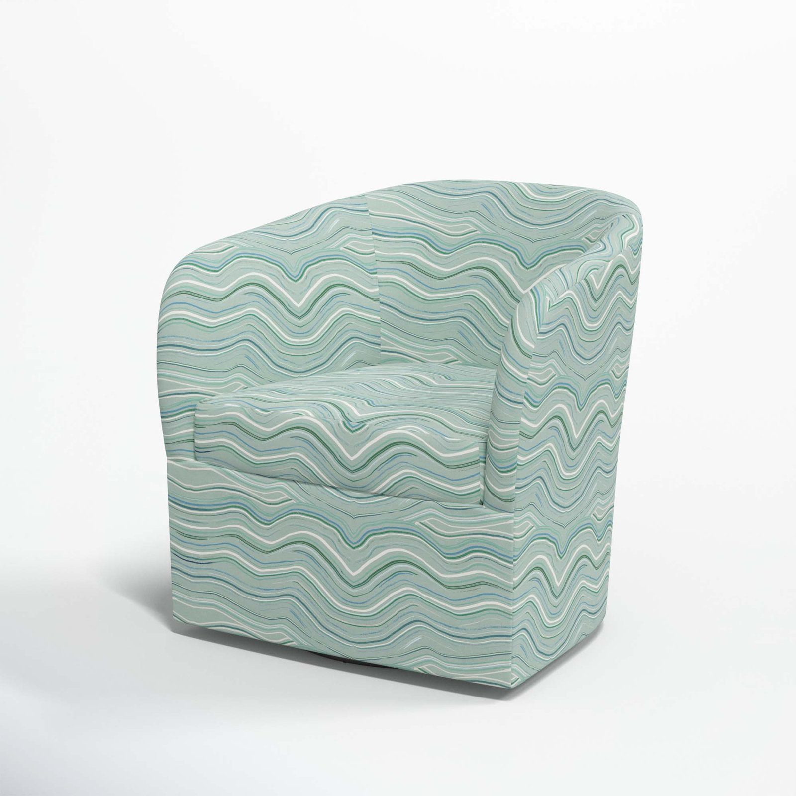 Lesia Upholstered Swivel Barrel Chair, Makes Waves Blue Mist