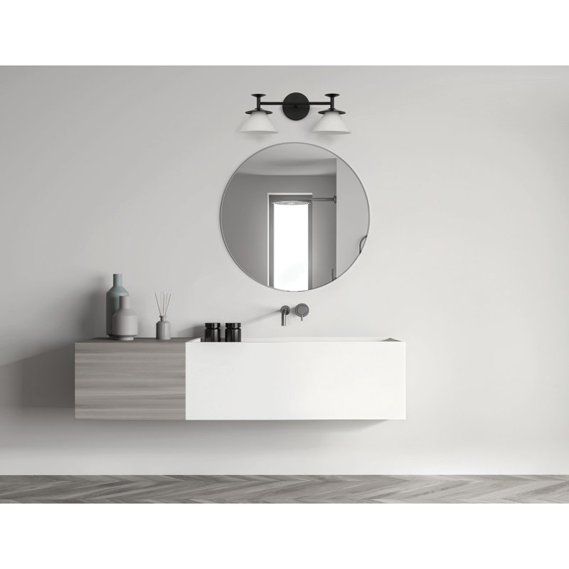 Éclairage pour meuble-lavabo 2 lumières noir mat et or champagne 20 pouces avec verre opale gravé Tekamah, Noir mat