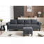Canapé modulaire convertible avec rangement, canapé en L, canapé à quatre places, canapé modulaire en tissu de lin moderne pour le salon, gris