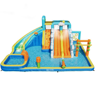 9-In-1 Inflatable Water Park With 3 Slides, Climbing Wall & Basketball – 750W Blower Included