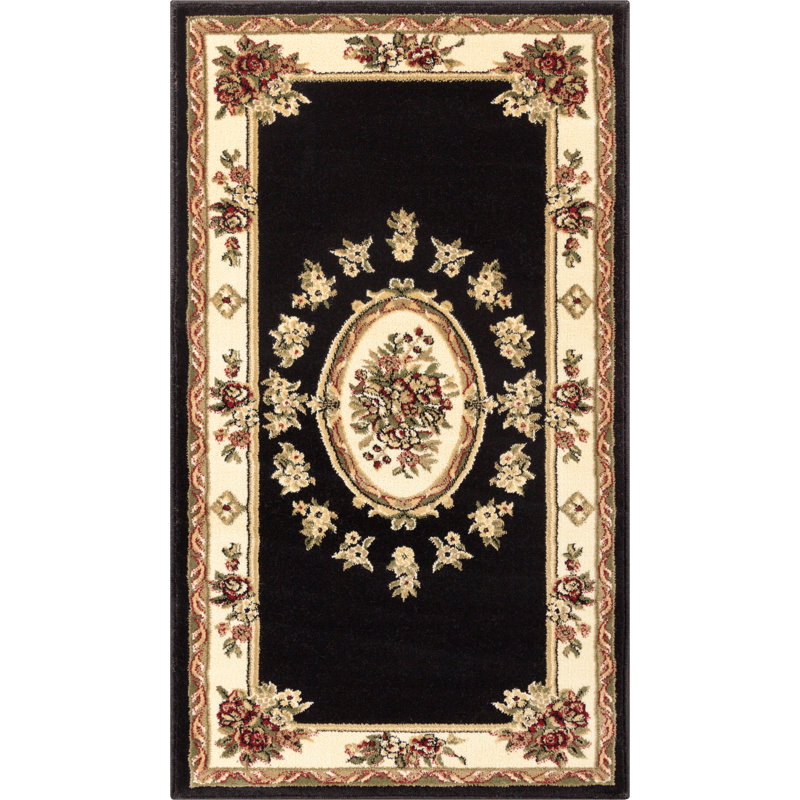 Timeless Traditional Tufted Black/Beige Rug, Runner 67 x 120cm
