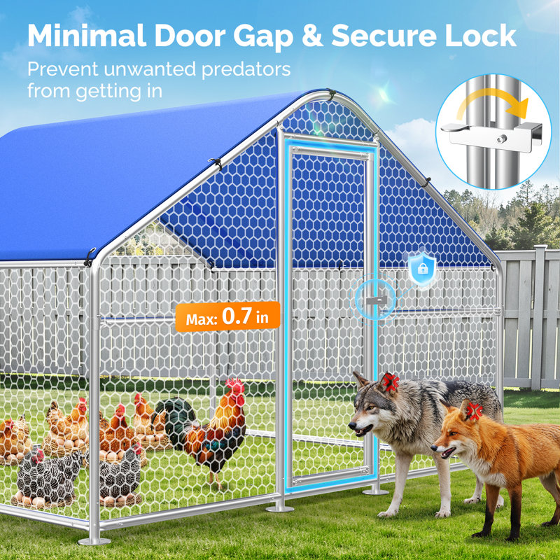 Grand poulailler en métal avec grillage hexagonal, enclos de poulailler pour cour avec couvercle imperméable, grandes poulaillers pour 8 poules