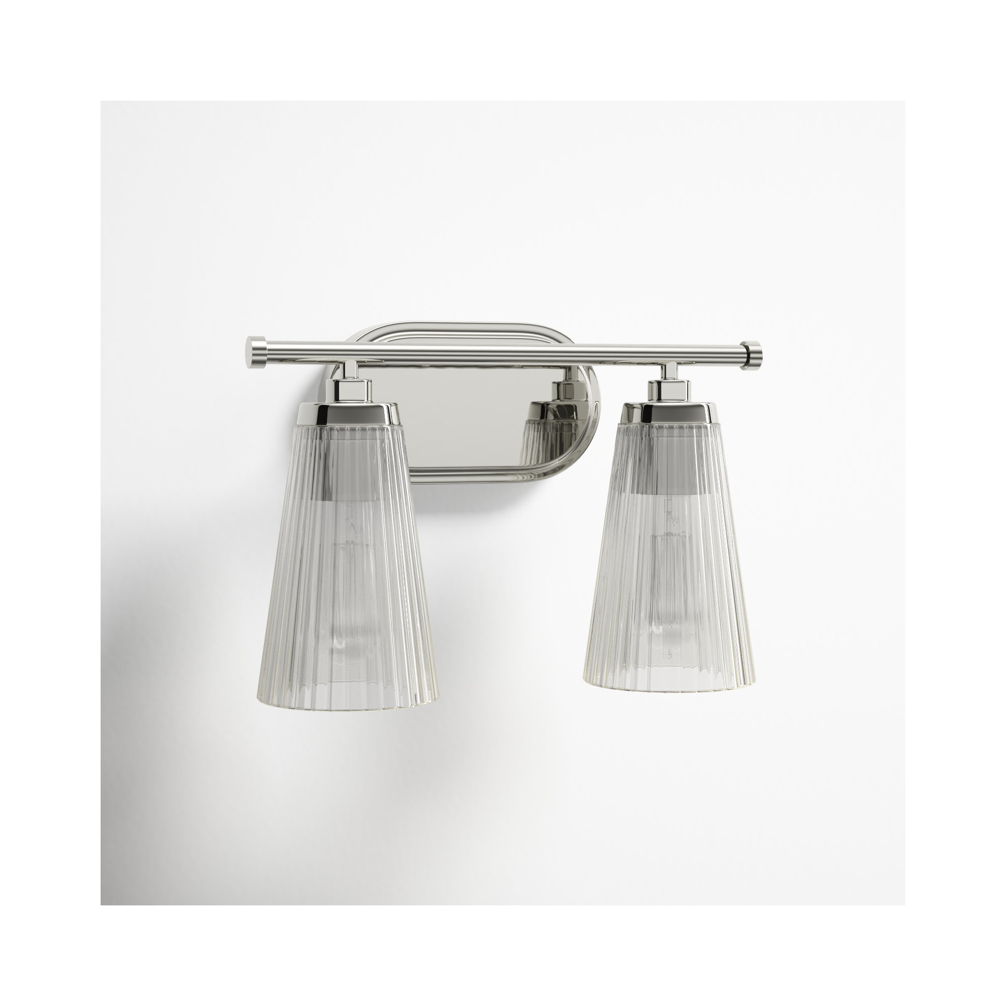 Jeanie Ribbed Dimmable Bath Sconce, Nickel, 2 Lights, 10" H x 14" W x 14" D