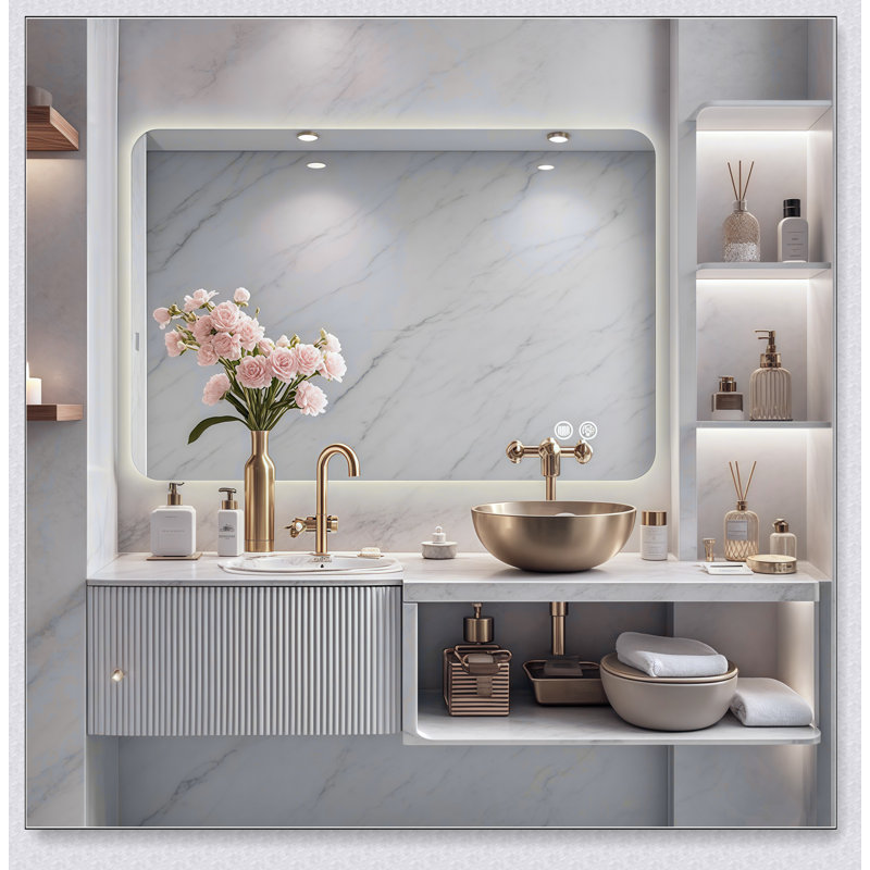 Miroir rectangulaire rétroéclairé pour salle de bain moderne, 24 x 36 pouces avec antibuée et lumière réglable