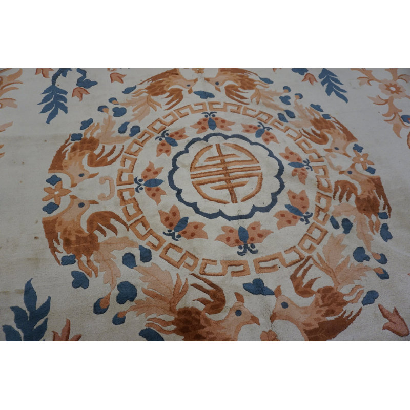 Light Ivory Color Antique Chinese Artistic Dragon Design Large Size Area Rug